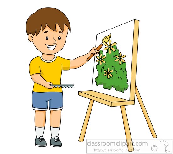 Art Supplies  Child Using Easel To Paint Picture Clipart 6164 