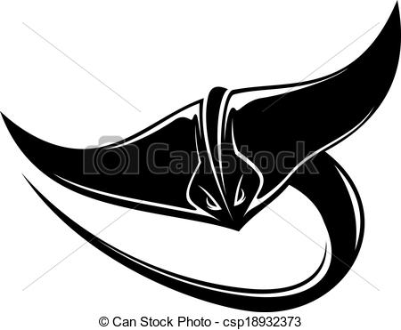 Black And White Cartoon Of A Swimming Sting Ray Or Manta Ray With A