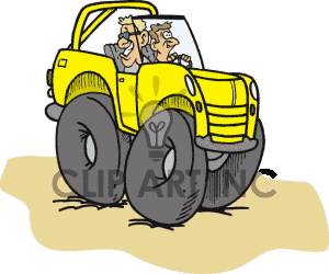 Cartoon Yellow Convertible Truck With Two Guys In It