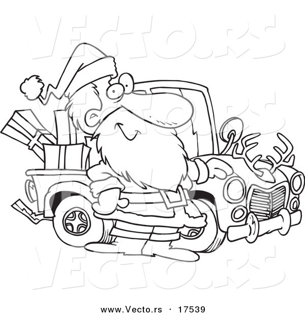     Design Of Santa Standing By His Redneck Truck   Coloring Page Outline