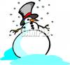 Fat Snowman In A Flurry Of Snowflakes   Clipart