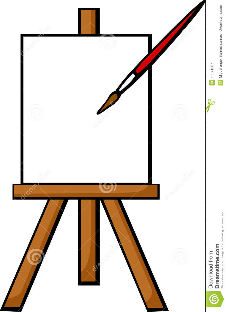 Illustration Of A Blank Canvas In An Easel With A Painting Brush