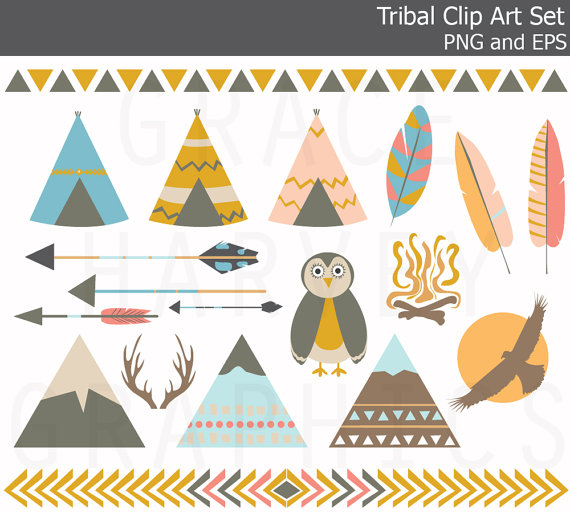 Tribal Teepee Mountain Owl Arrow Feather Clip Art Eps Png Instant