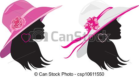 Vector   Two Women In A Elegant Hats   Stock Illustration Royalty