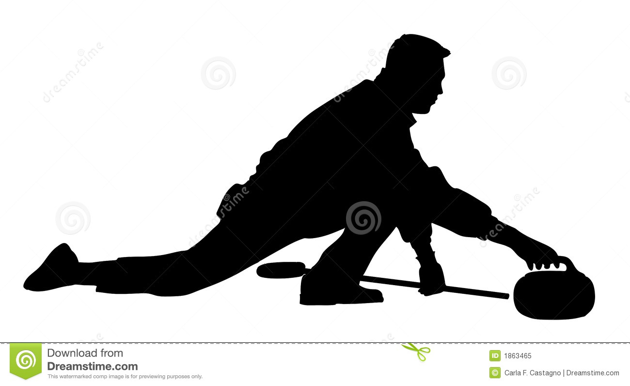 An Isolated Man Playing Curling With Stone And Broom  Vector Icon 