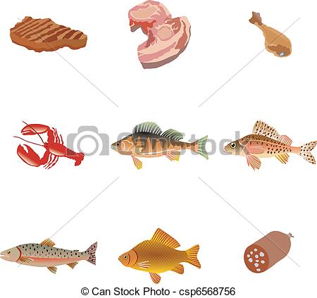 Art Vector Of Set Of Meat And Fish Food Csp6568756   Search Clipart