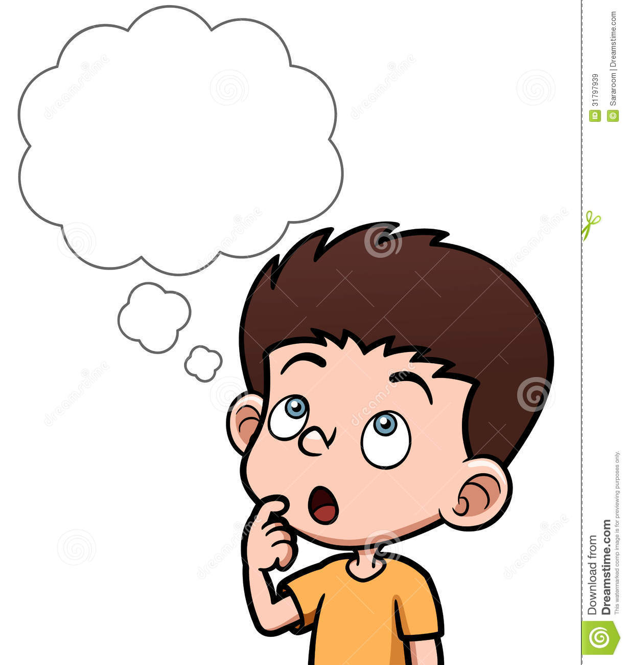 Cartoon Boy Thinking With White Bubble Royalty Free Stock Images