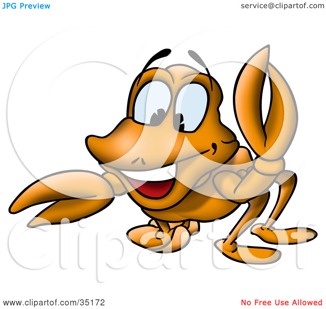 Clipart Illustration Of A Happy Orange Crab Smiling And Holding Up A