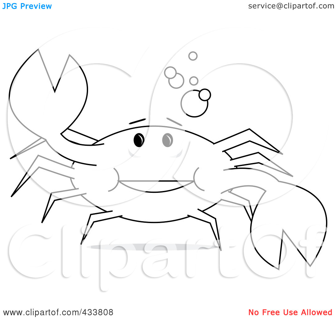 Clipart Illustration Of Line Art Of A Cheerful Crab Holding Up A Claw