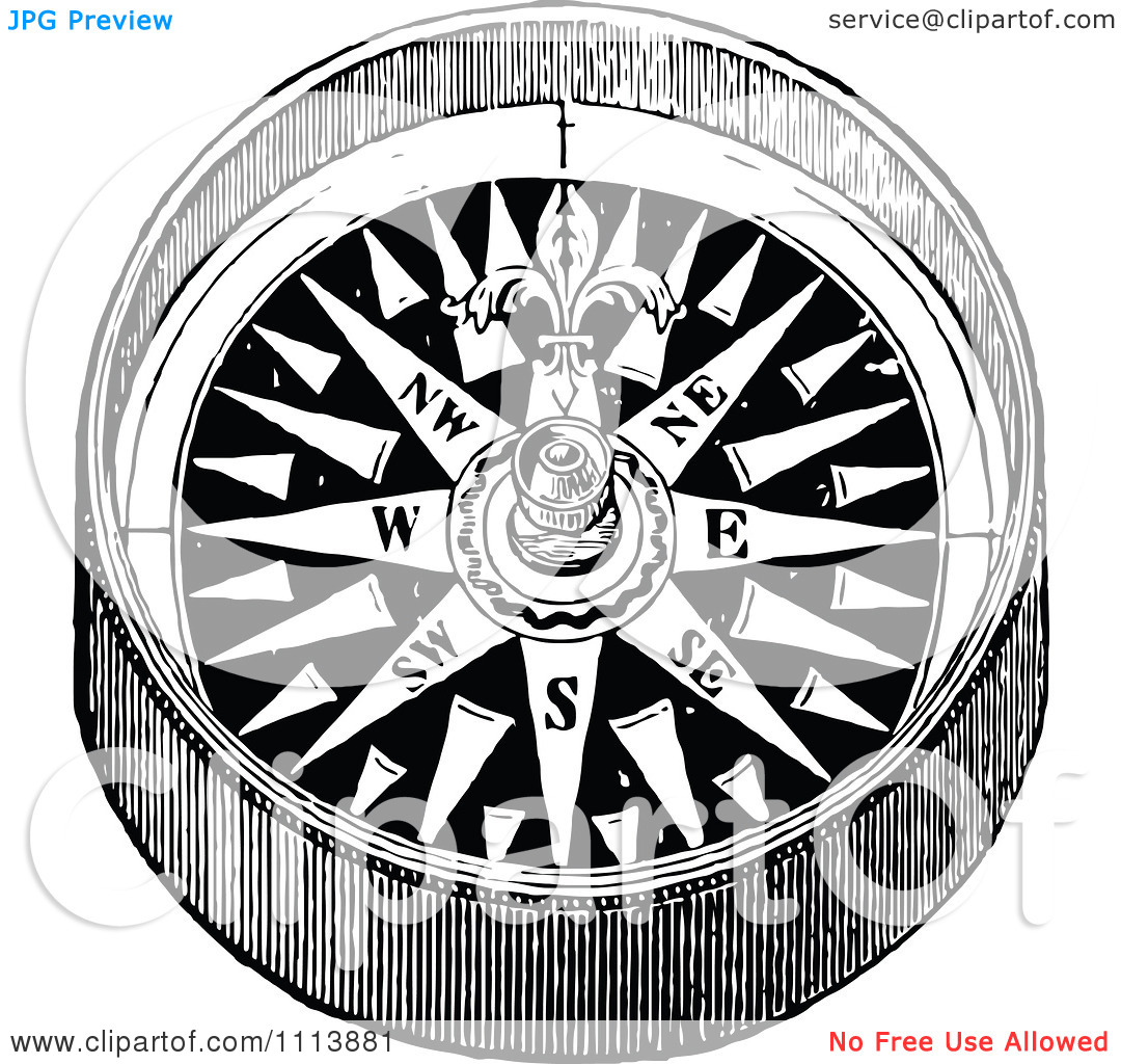 Clipart Vintage Black And White Hand Compass 1   Royalty Free Vector