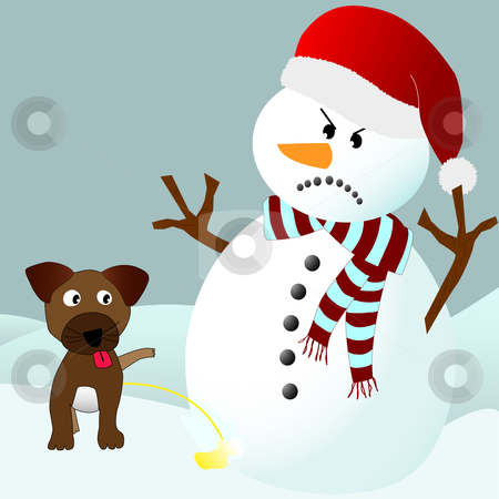 Dog Peeing On An Angry Snowman Stock Vector Clipart Cute Puppy