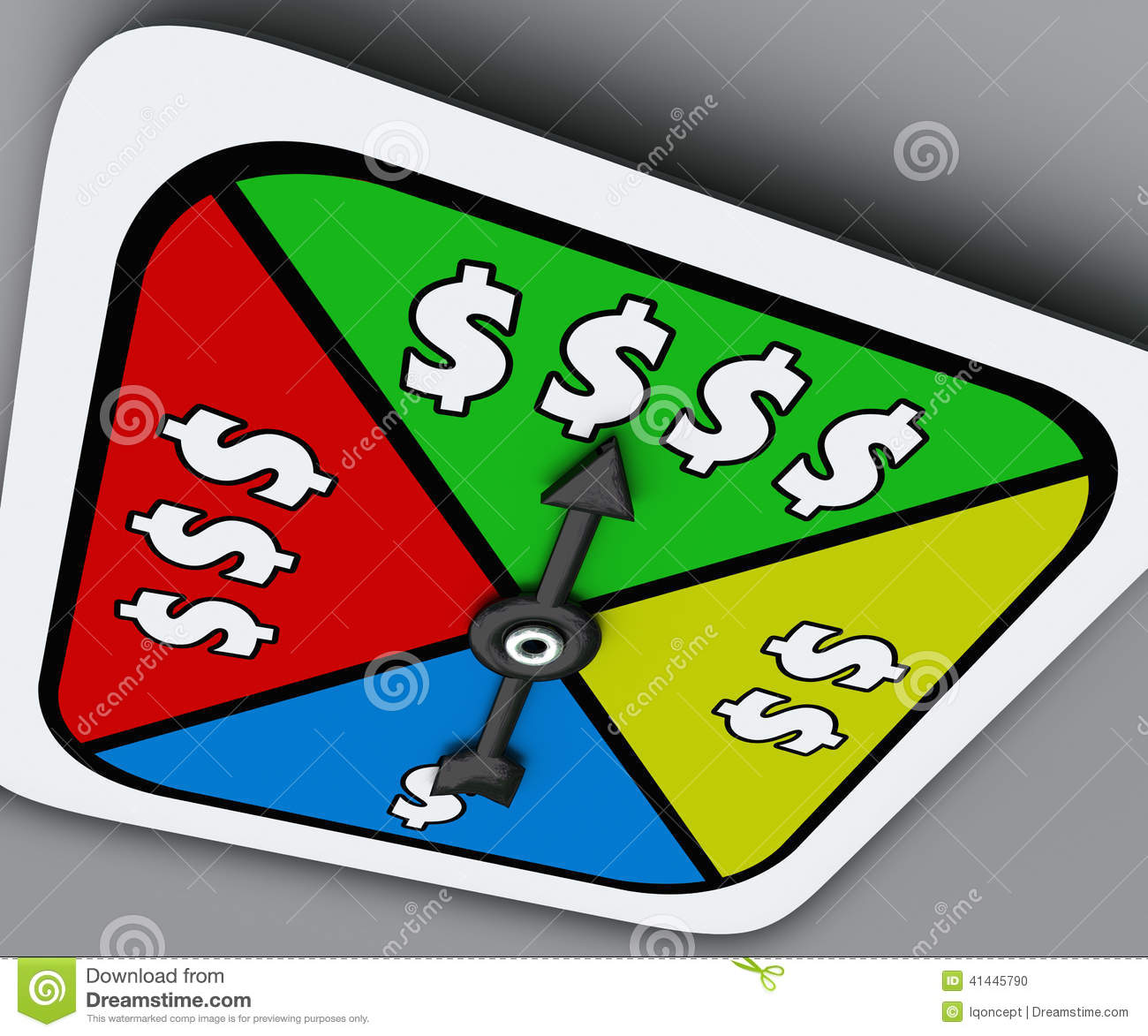 Dollar Signs On A Spinner To Illustrate A Board Game Winning Move Or