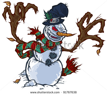 Evil Cartoon Snowman Angry Snowman   Stock Photo