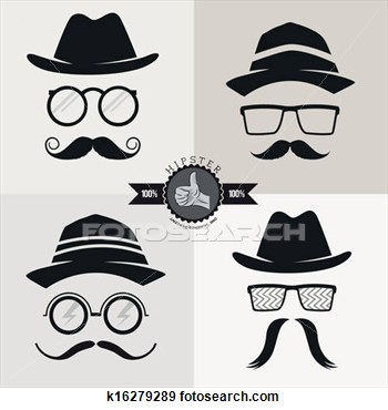 Hipster Glasses Hats   Mustaches  Fotosearch   Search Vector Clipart
