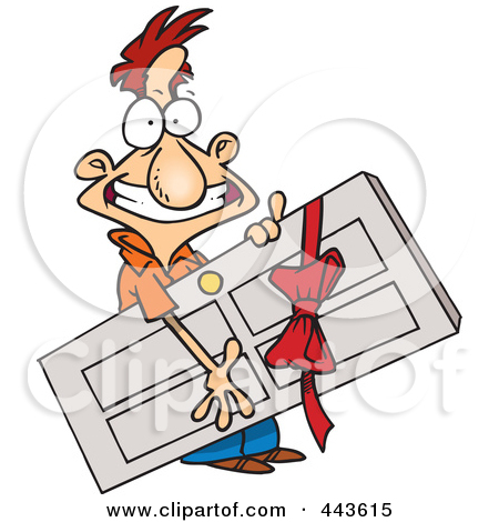 Illustration Of A Cartoon Man Carrying A Door Prize By Ron Leishman