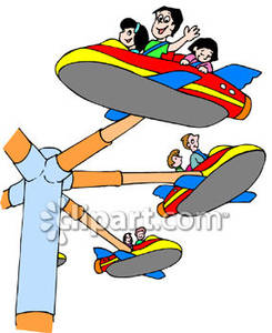 Kids On An Airplane Ride At A Carnival   Royalty Free Clipart Picture