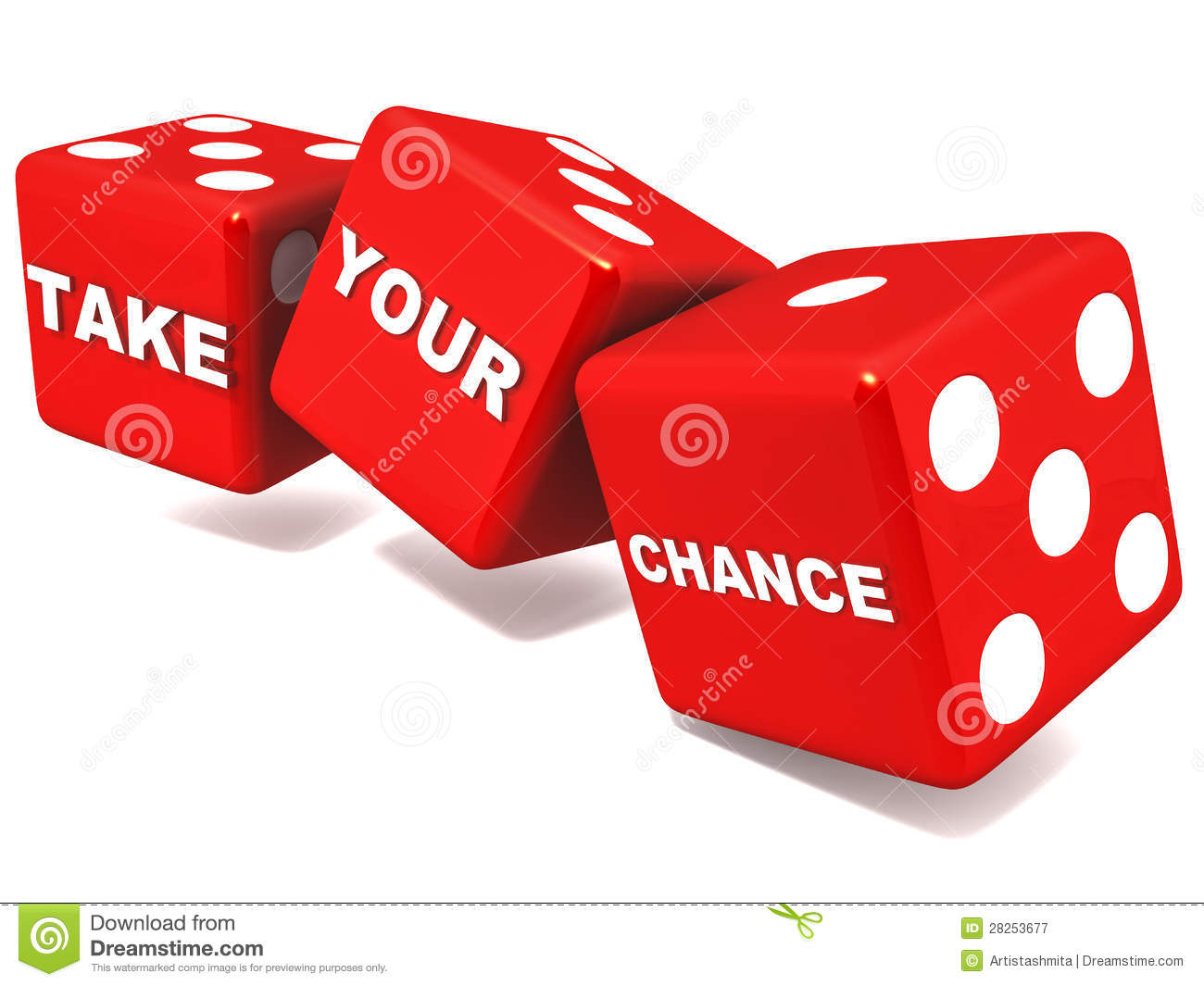 Take Your Chances Words On Red Dice Rolling On White Background