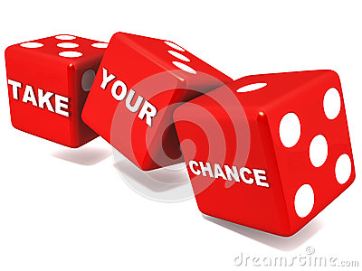 Take Your Chances Words On Red Dice Rolling On White Background    