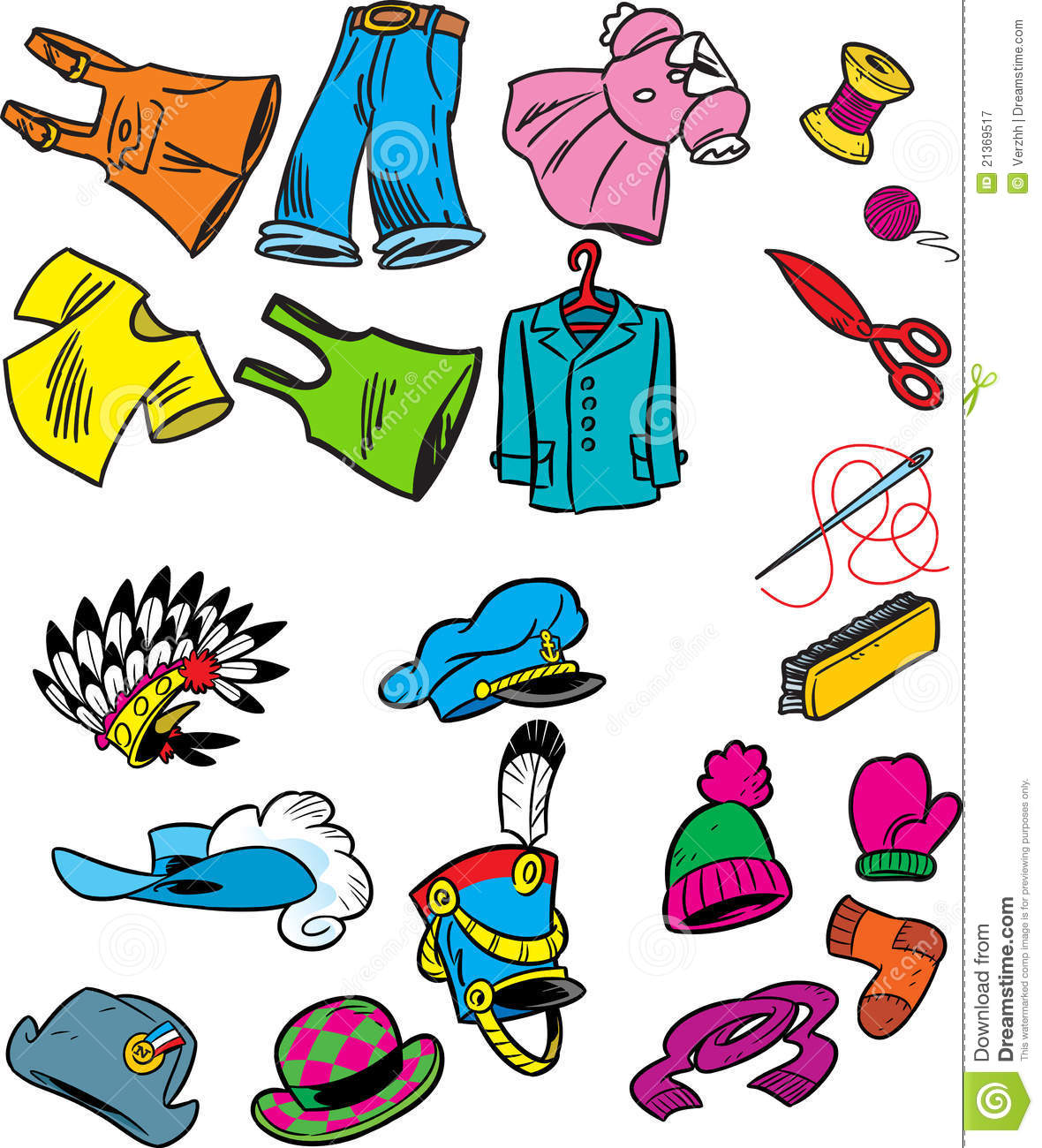 The Figure Shows Some Types Of Hats Clothing And Sewing In A Cartoon