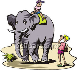 Tourists Taking An Elephant Ride   Royalty Free Clipart Picture