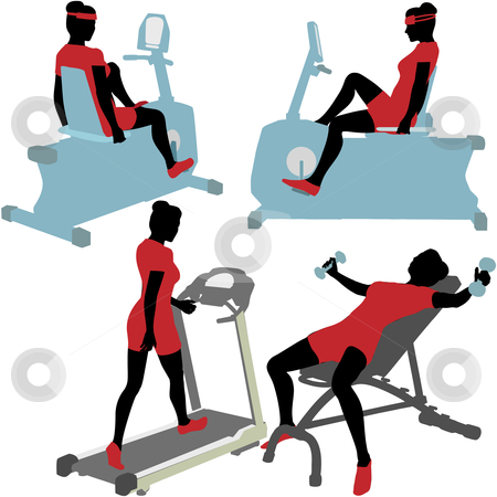 Women On Gym Fitness Exercise Machines Stock Vector Clipart Fitness