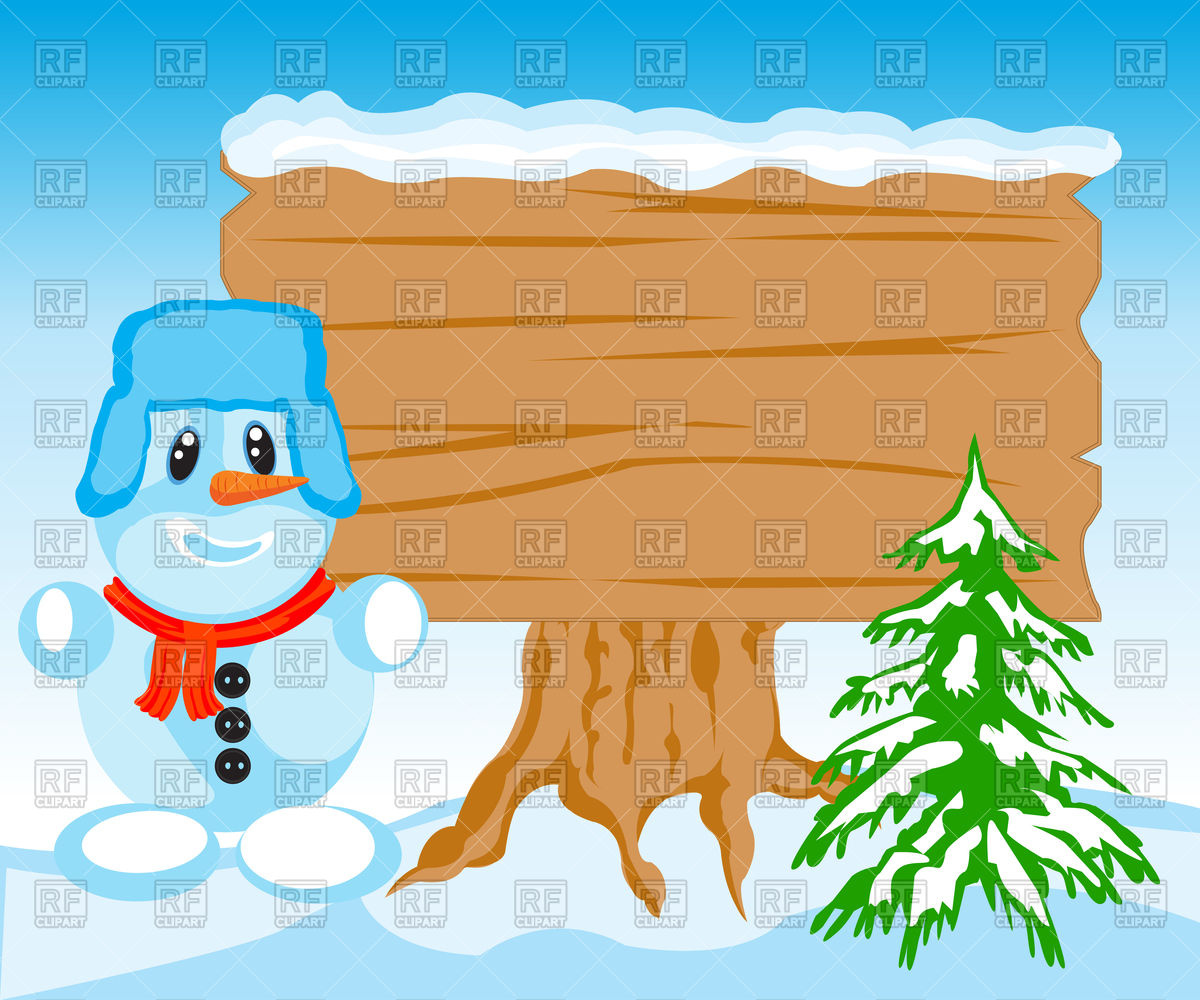 Wooden Board And Snowman 91968 Download Royalty Free Vector Clipart