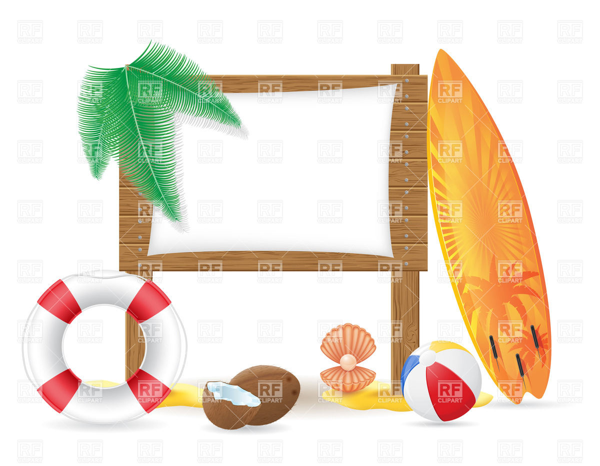 Wooden Board With Beach Icons Download Royalty Free Vector Clipart