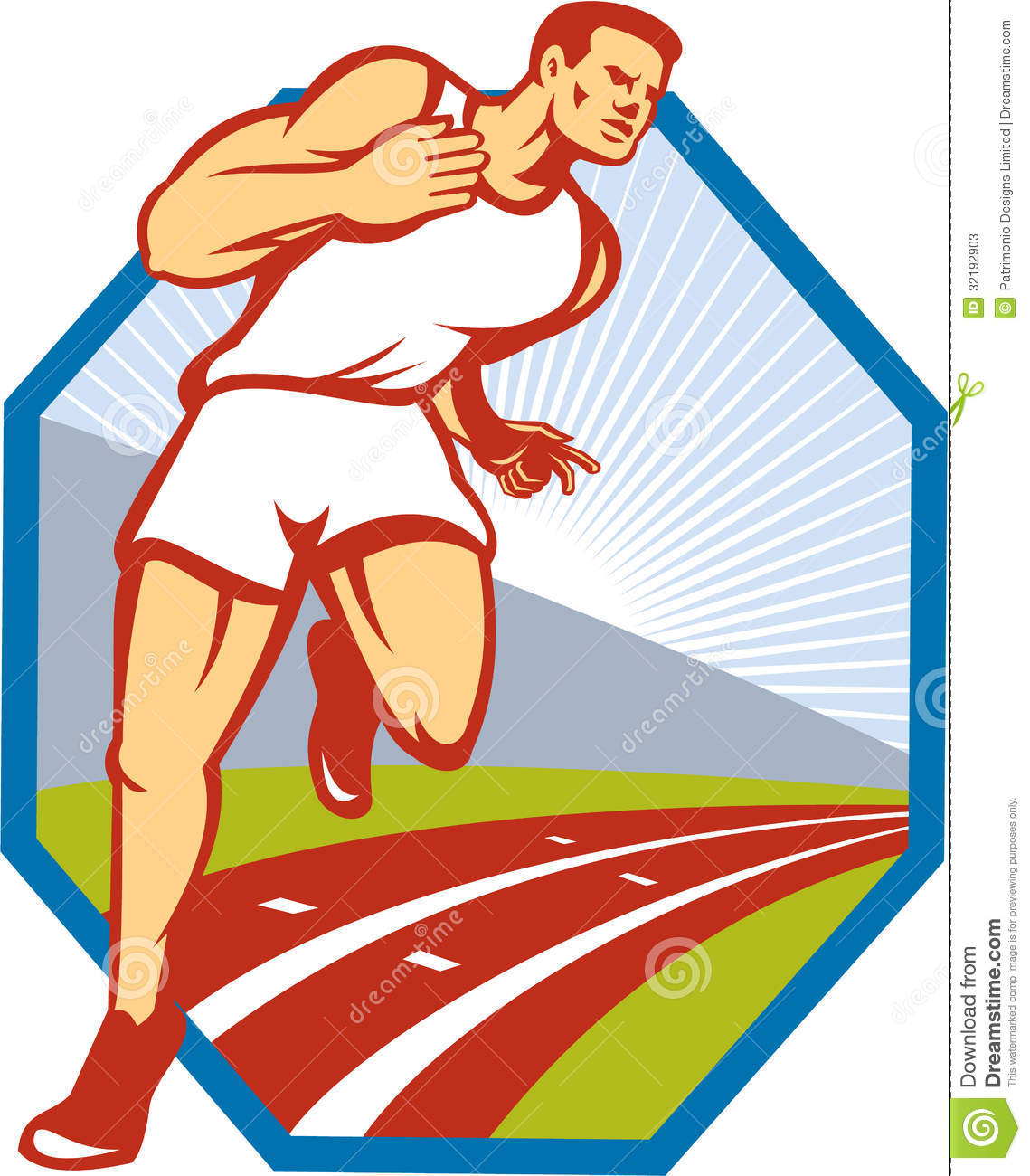 Athlete Running On Race Track Done In Retro Style Set Inside Hexagon