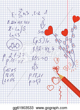 Clipart   Hearts Drawing In The Math Notebook   Stock Illustration