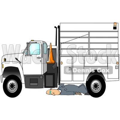 Clipart Illustration Of A Male Mechanic Repairing An Industrial Truck