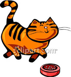 Fat Cat With Bowl Of Cat Food   Royalty Free Clipart Picture
