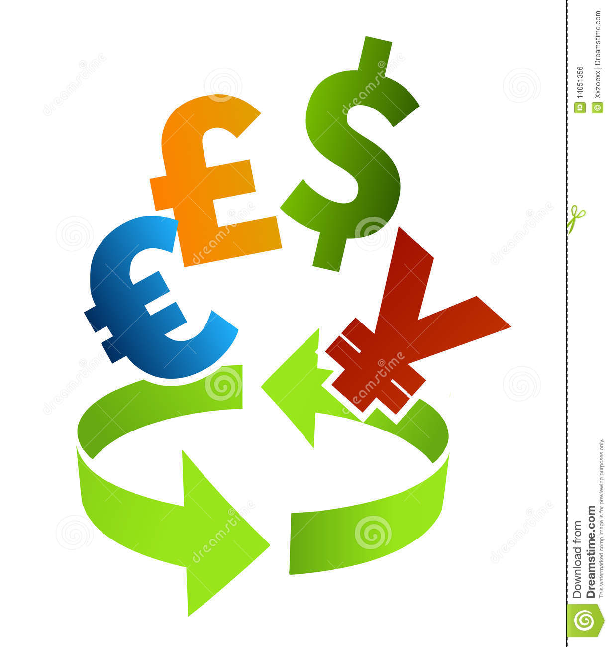 Illustration With Arrow And Different Currency Symbols As Dollar And