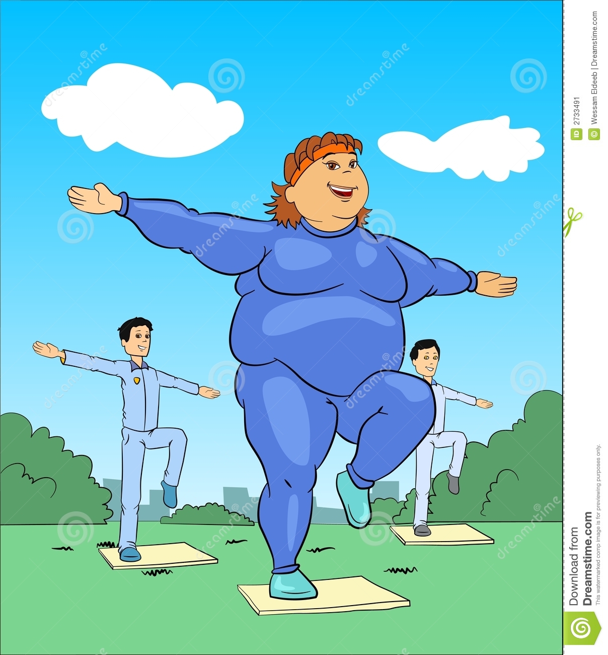 Of A Fat Lady Wearing A Blue Training Suit And Leading An Aerobics