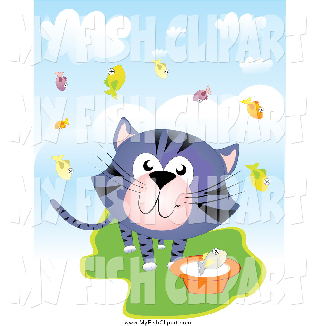 Preview  Clip Art Of A Cat With A Food Bowl And Flying Fish By Andresr