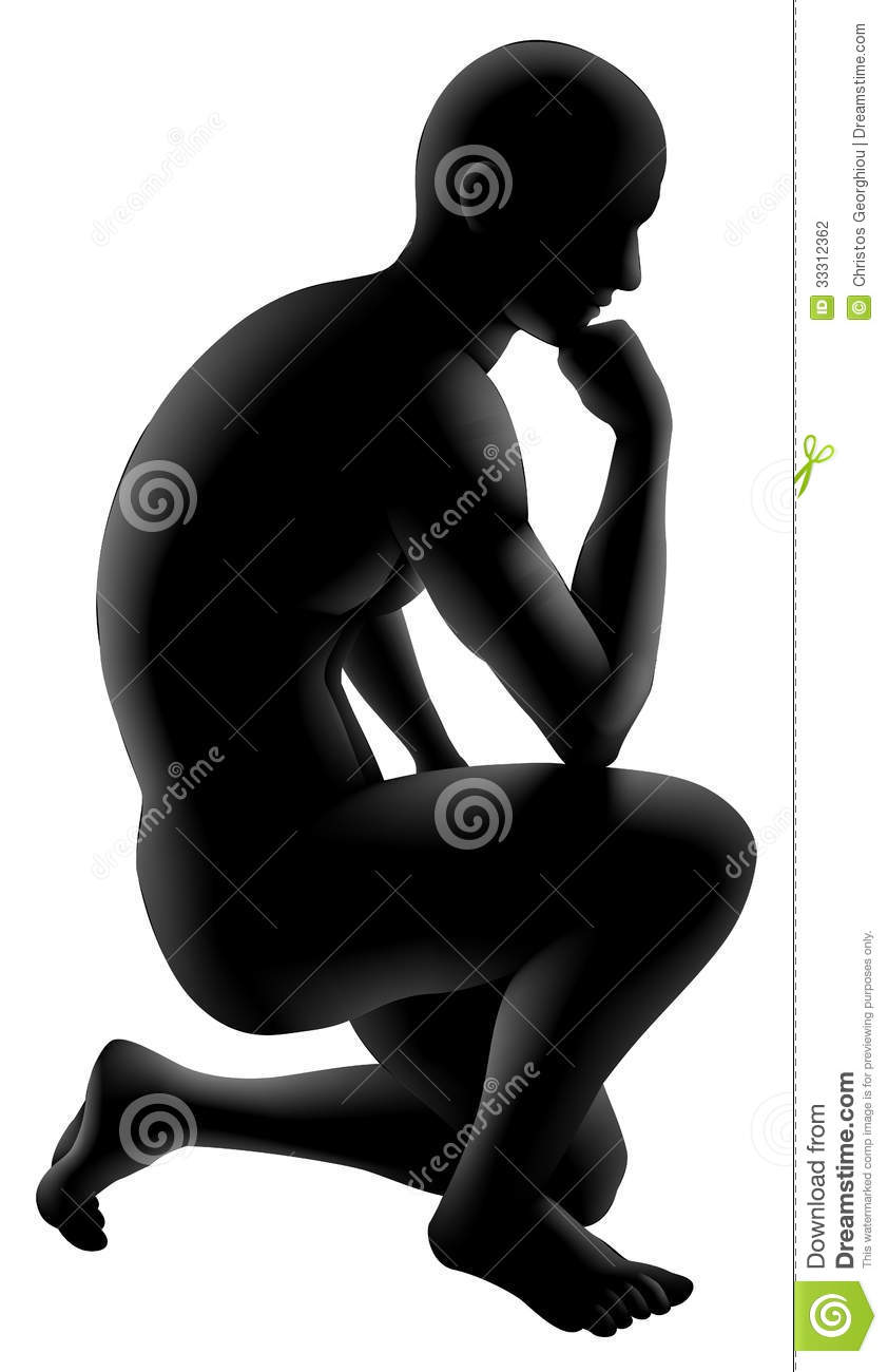 Silhouette Man Crouched In A Thinker Pose  Concept For Any Questioning