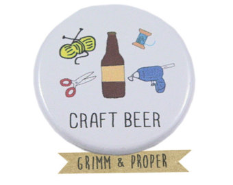 Thread Yarn Scissors Beer Bottle Beer Snob Pinback Button Magnet