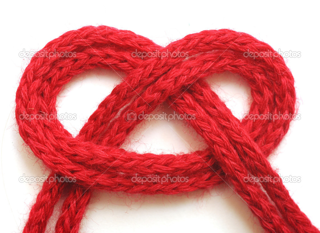 White Yarn String String Of Red Yarn On White