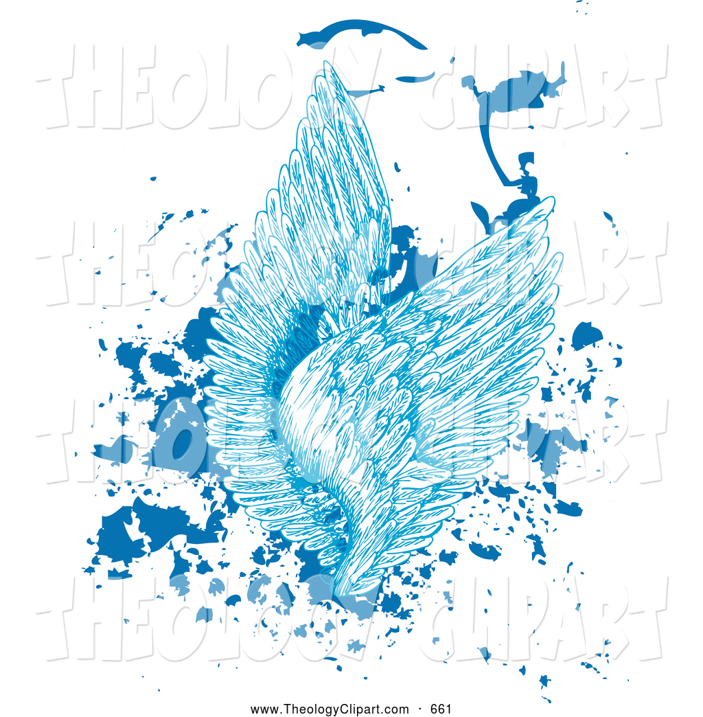 Blue Feathered Angel Wings On Splattered Grunge Cute Winged Baby Angel
