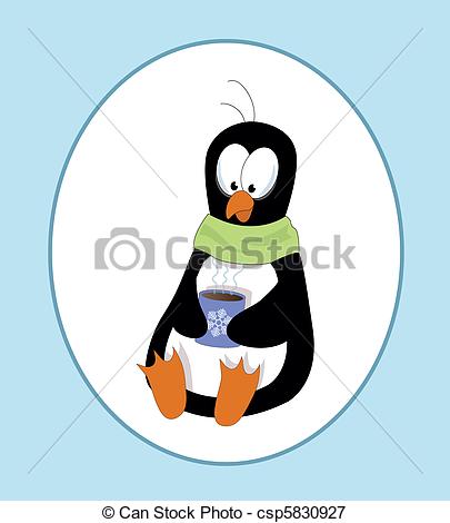   Cartoon Penguin Drinking Hot Chocolate Csp5830927   Search Clipart    