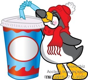 Clipart Cartoon Penguin Drinking From A Large Cup 