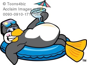 Clipart Cartoon Penguin Relaxing With A Drink In The Pool Clipart