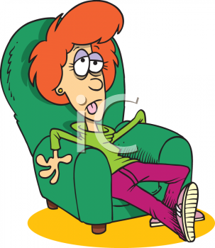 Exhausted Red Haired Woman Slouched In A Chair   Royalty Free Clipart