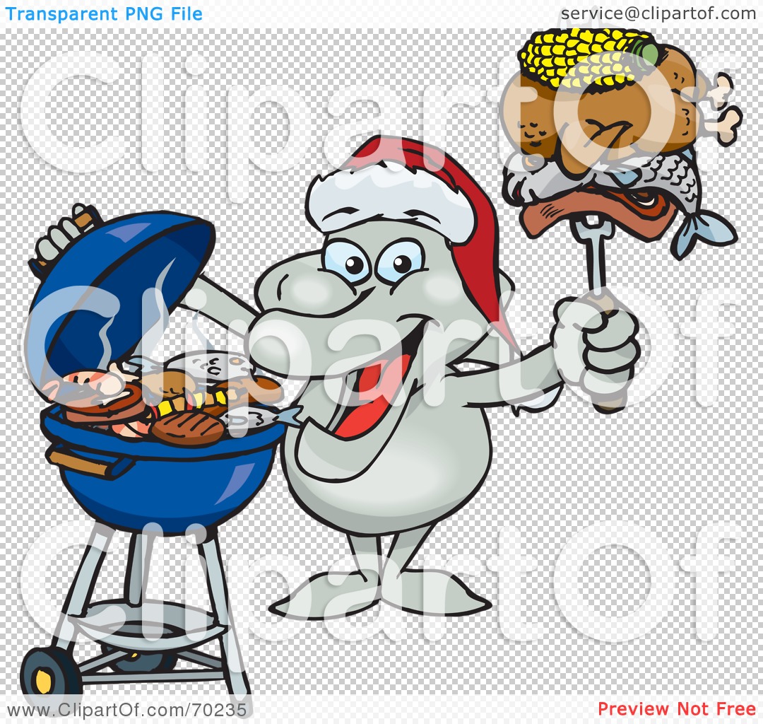 Free  Rf  Clipart Illustration Of A Grilling Dolphin Wearing A Santa