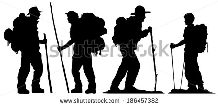 Hiker Silhouettes On The White Background   Stock Vector