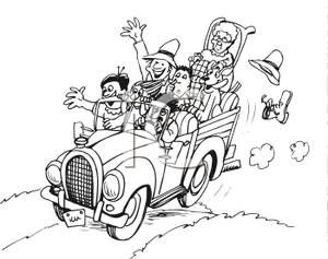 Hillbilly Family Traveling In An Old Truck   Royalty Free Clipart