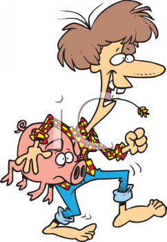 Hillbilly Woman Carrying A Pig   Royalty Free Clip Art Image