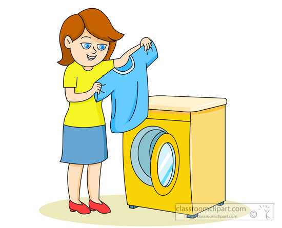 Lady Placing Clothes In Washing Machine   Classroom Clipart