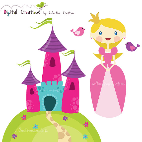 Princess   Castle Digital Clipart Set   Ideal For Scrapbooking Card