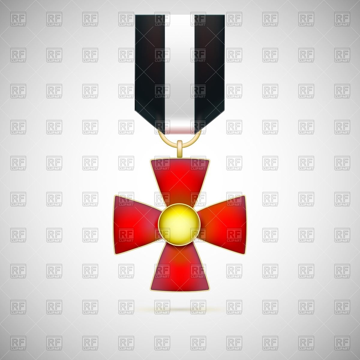 Red Cross On Black And White Striped Ribbon   Military Medal Of