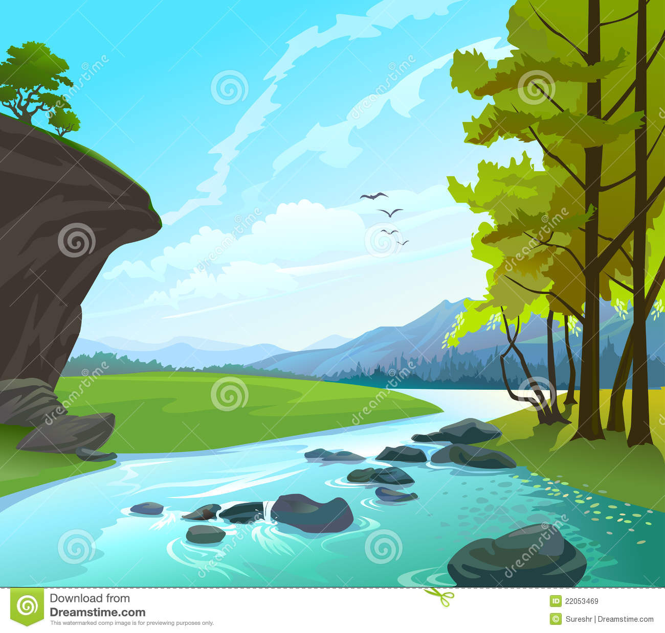 River  Hills And Rocks Landscape Royalty Free Stock Images   Image